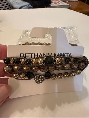Bethany Mota Black & Antique Gold Layered Beaded Wrap Bracelet
